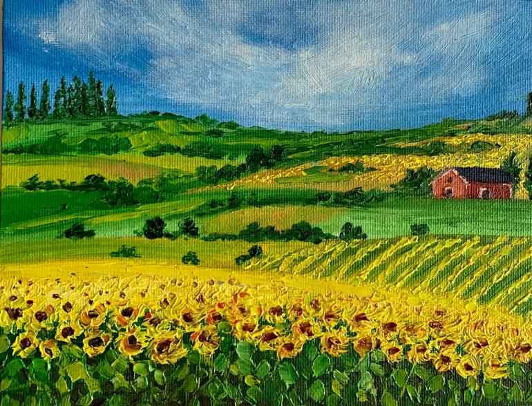 Sunflower fields Painting by Amita Dand | Saatchi Art