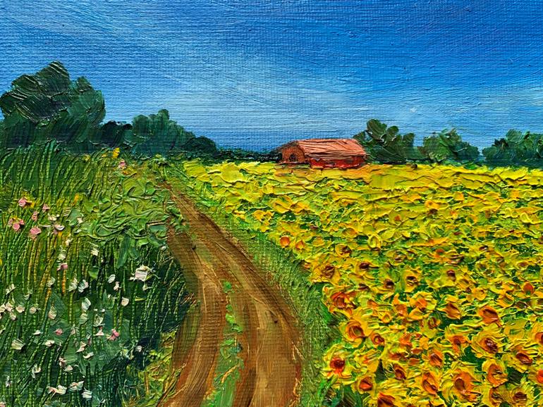 Sunflower fields Painting by Amita Dand | Saatchi Art