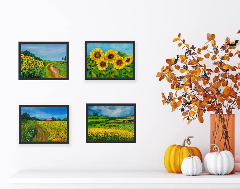 Sunflower fields Painting by Amita Dand | Saatchi Art