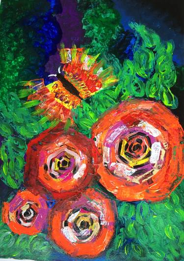 Abstract Art - Roses and Butterfly thumb