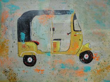 Tuk Tuk - Indian Auto Rickshaw - Collage on Canvas - Vintage Gift Idea thumb