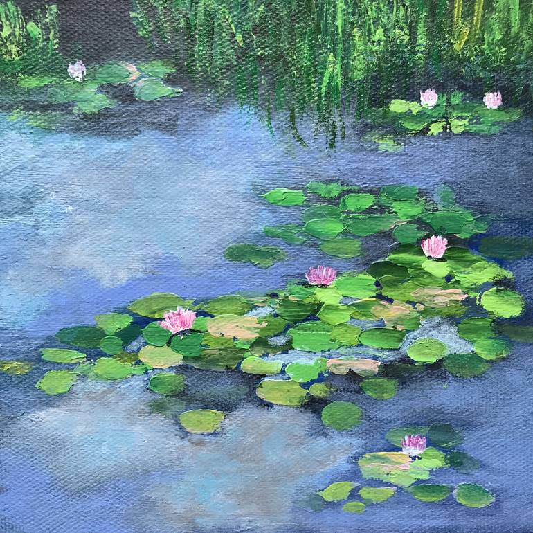 Lily Pond Painting Original Lotus Canvas Water lilies art Pond oil artwork Ponds flowers wall art Painting 16 by 20 Hand painted art