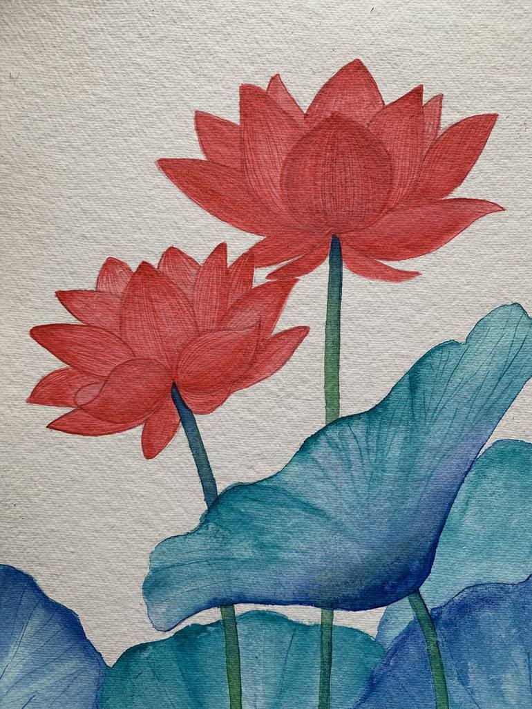 Red Lotus ! A3 Size Painting On Indian Handmade Paper Painting By Amita  Dand | Saatchi Art