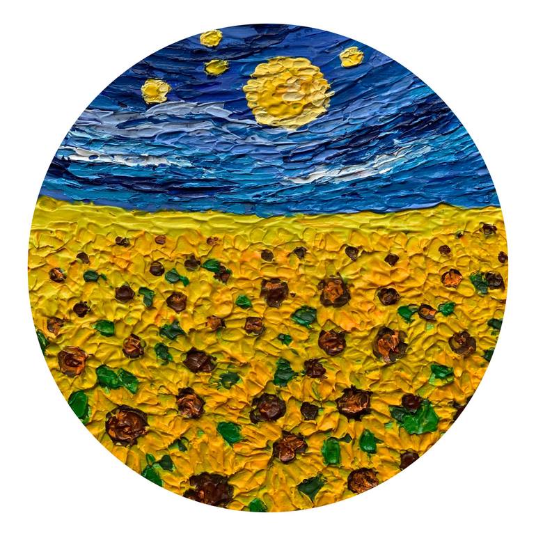 Van Gogh starry night with sunflowers Painting by Amita Dand