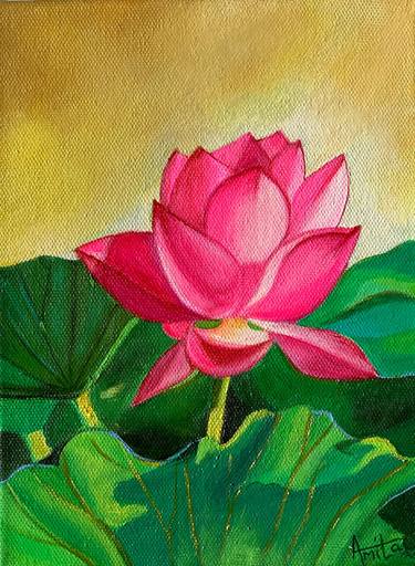 Sun kissed pink lotus ! Lotus flower painting thumb