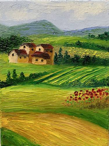 Tuscan Landscape ! Textured landscape on canvas! Oil painting on canvas thumb