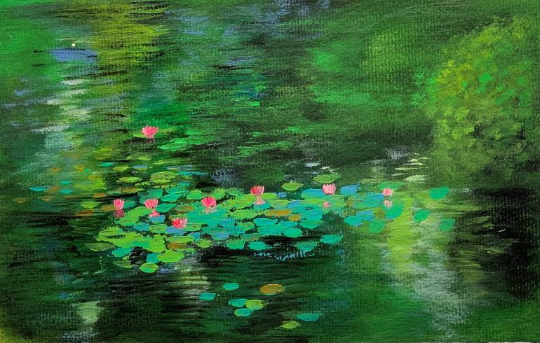 Water newest Lily Pond. original landscape art Original Oil Painting on canvas 10