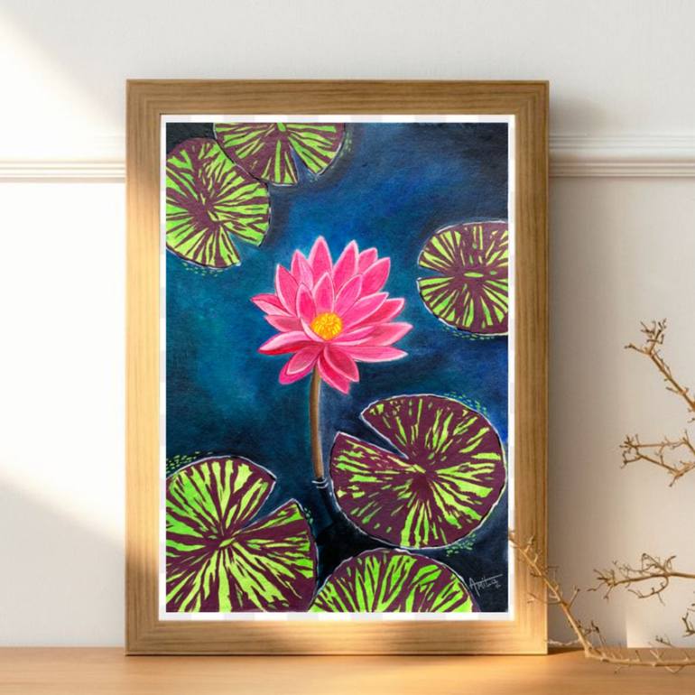 Pink water lily Painting by Amita Dand | Saatchi Art