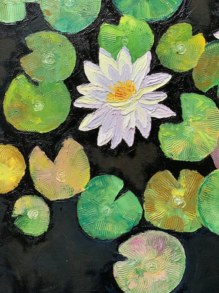 Water lily pond at sunrise ! A4 size Painting on paper (2019) Acrylic  painting by Amita Dand