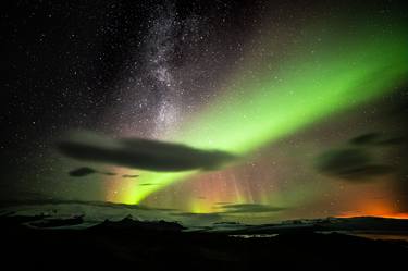 Active volcano Northern lights sky Iceland #2 thumb