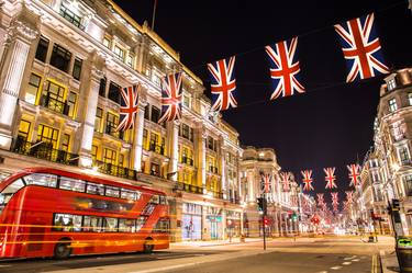 Iconic London bus at night England Europe thumb