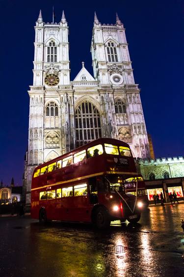 Old London bus Westminster Abbey London England thumb