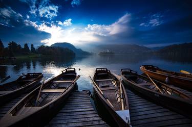 Morning walk Lake Bled Slovenia Europe thumb