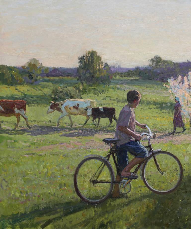 Original Impressionism Children Painting by Vasiliy Khudyakov