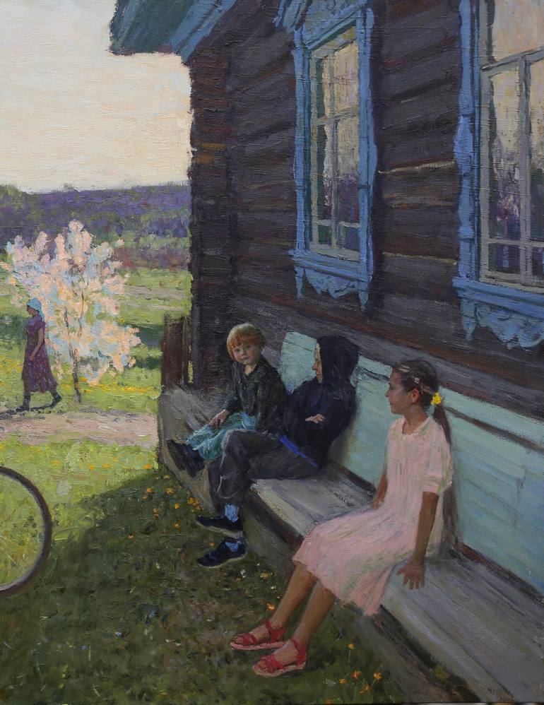 Original Impressionism Children Painting by Vasiliy Khudyakov