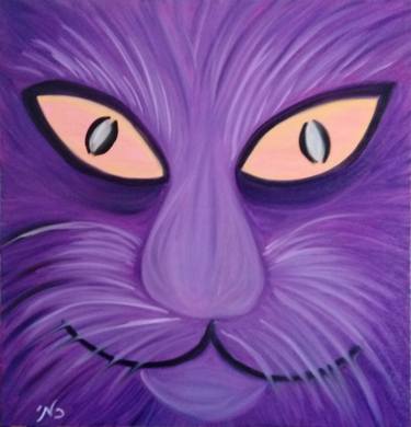 Purple catPainting: Oil on Canvas. Abstract face painting. Original abstract expressionism art. Colourful face. Head. Portrait. thumb