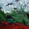 The artist used palette knife to get the thick consistency of paint she needed for this painting to have the feeling of Van Gogh's paintings.  One of this last paintings had crows flying over a cornfield and this is a memorial painting to that wonderful artist.  Van Gogh painted his most famous paintings in ten years and didn't get the recognition he sought until after his death.  Today he is recognized as one of our most masterful painters.