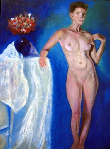Standing Female Nude with Flowers thumb