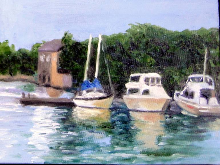 Original Impressionism Boat Painting by Marie T Harris