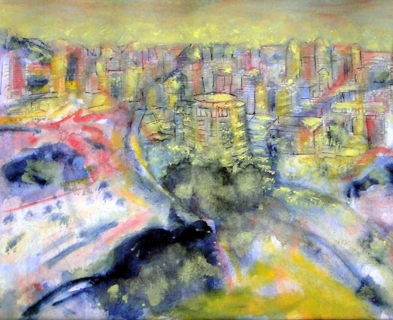 Original Abstract Cities Painting by Marie T Harris