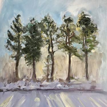 Pine trees in sunlight and snow thumb