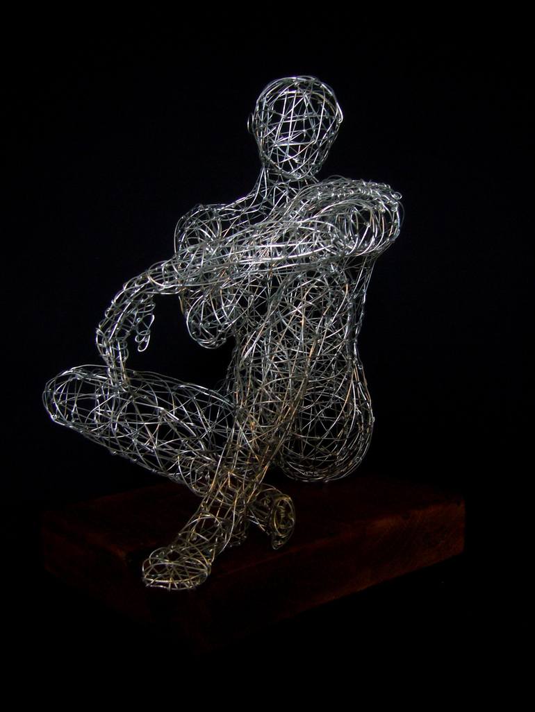 Contemplating' Male Wire Sculpture Sculpture by Simone Wojciechowski