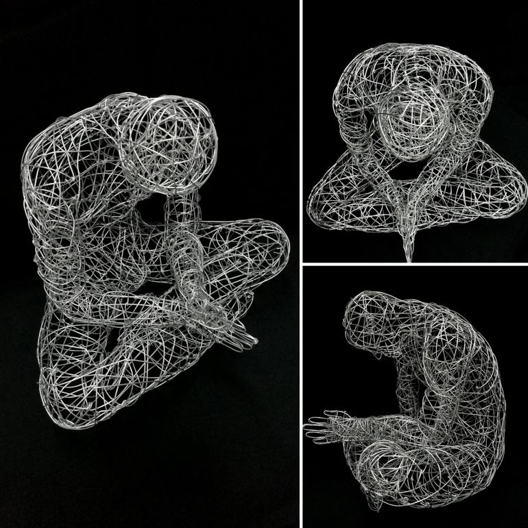 Contemplating' Male Wire Sculpture Sculpture by Simone