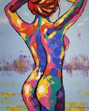 Original painting. Woman nude. Acrylic painting. Woman. Contetiporary. Wall painting. Wait for me city of dreams thumb