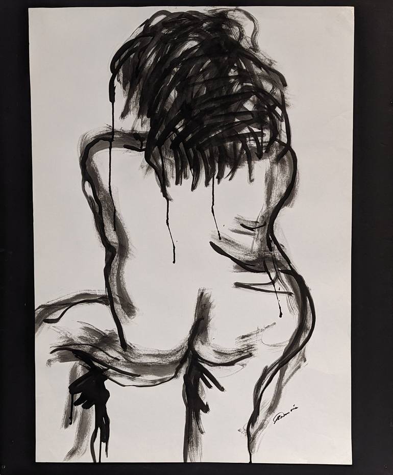 Original Abstract Expressionism Nude Drawing by Robyn Dansie