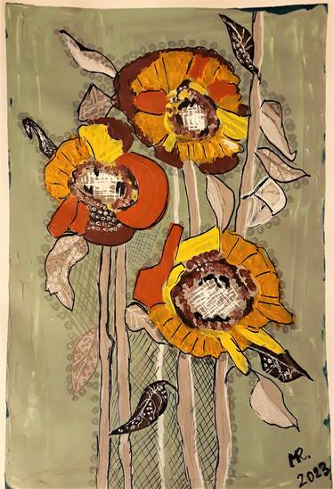 Original Art Deco Floral Paintings by MARIE RUDA