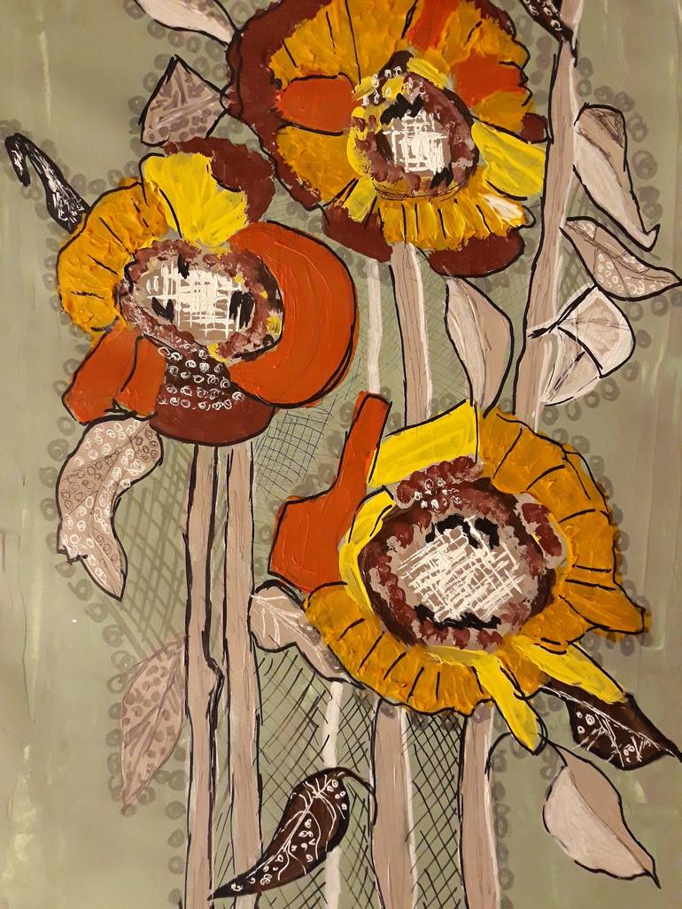 Original Art Deco Floral Painting by MARIE RUDA