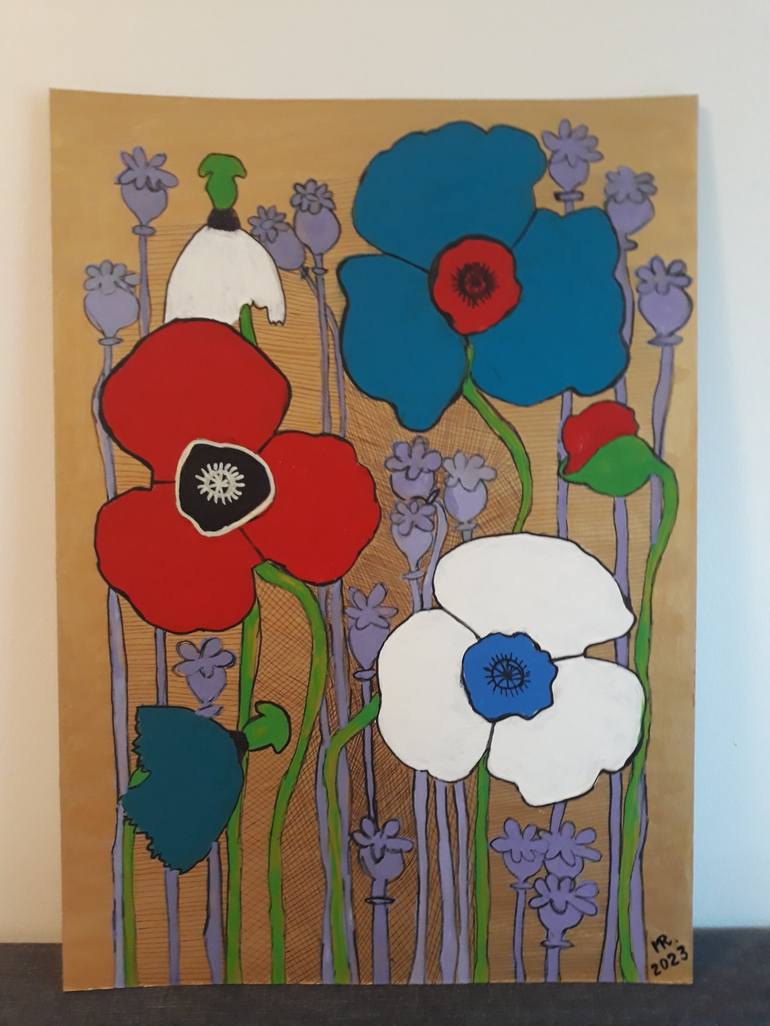 Original Art Deco Floral Painting by MARIE RUDA