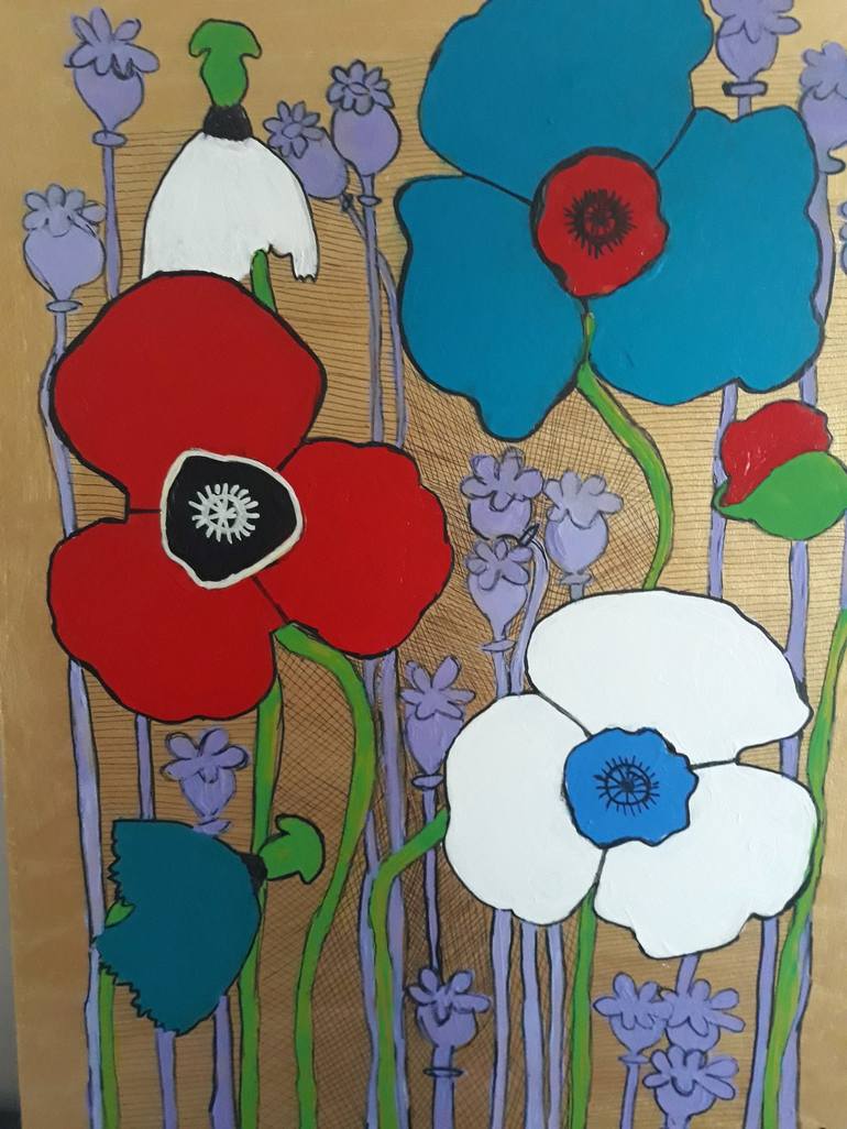 Original Art Deco Floral Painting by MARIE RUDA