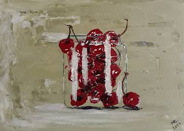Still life.Cherry in a glass jar. thumb