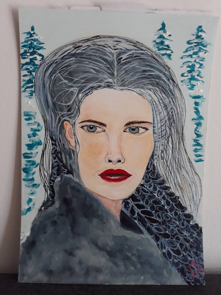 Original Folk Portrait Painting by MARIE RUDA