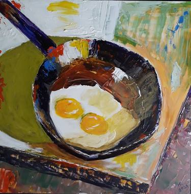 Pan with eggs. thumb