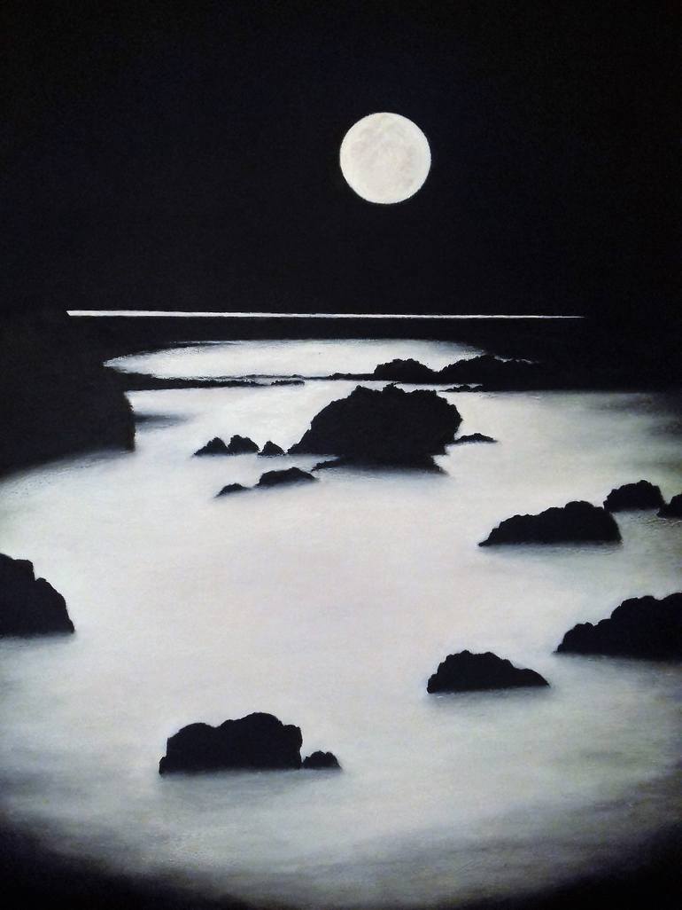 Original Black & White Seascape Painting by MARIE RUDA