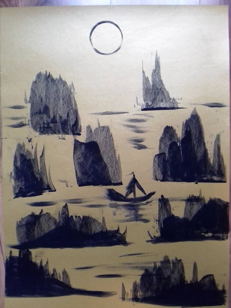 Original Modern Seascape Drawing by MARIE RUDA