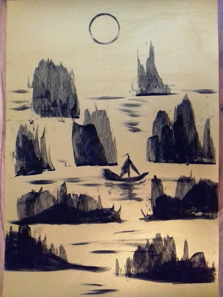Original Modern Seascape Drawing by MARIE RUDA