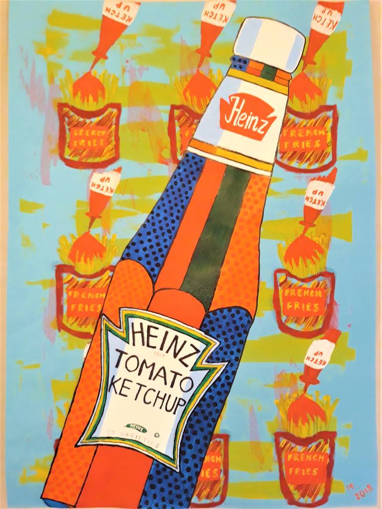 Heinz Tomato Ketchup Bottle in Red handpainted Needlepoint Canvas