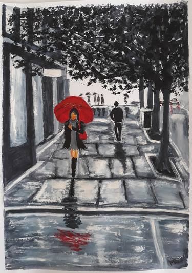 The girl with a red umbrella. thumb
