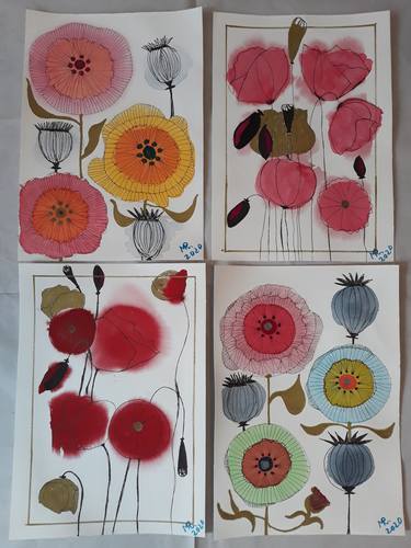 Original Art Deco Botanic Drawings by MARIE RUDA
