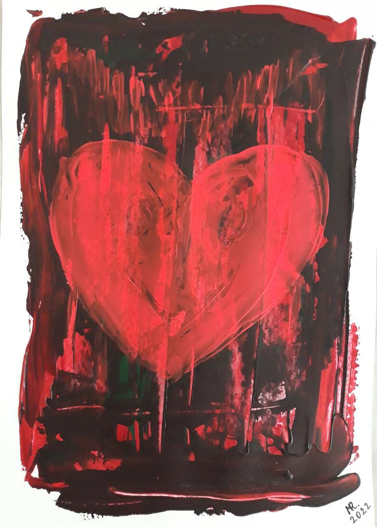 Original Love Painting by Marie Ruda | Modernism Art on Paper | Heart in the dark.