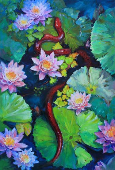 "Red snake" Original oil painting on canvas thumb