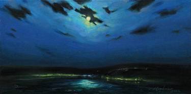 "Full moon in the bay" Original landscape Oil painting on canvas thumb