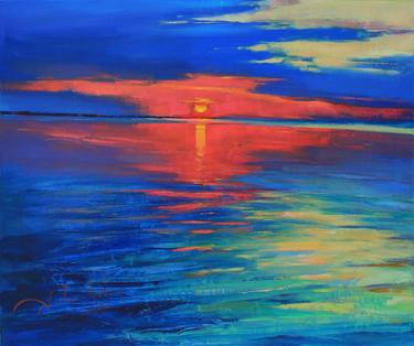 "Bright sunset" Original seascape oil painting on canvas thumb