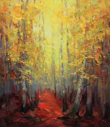 "Autumn in the aspen forest" Original Oil painting on canvas thumb