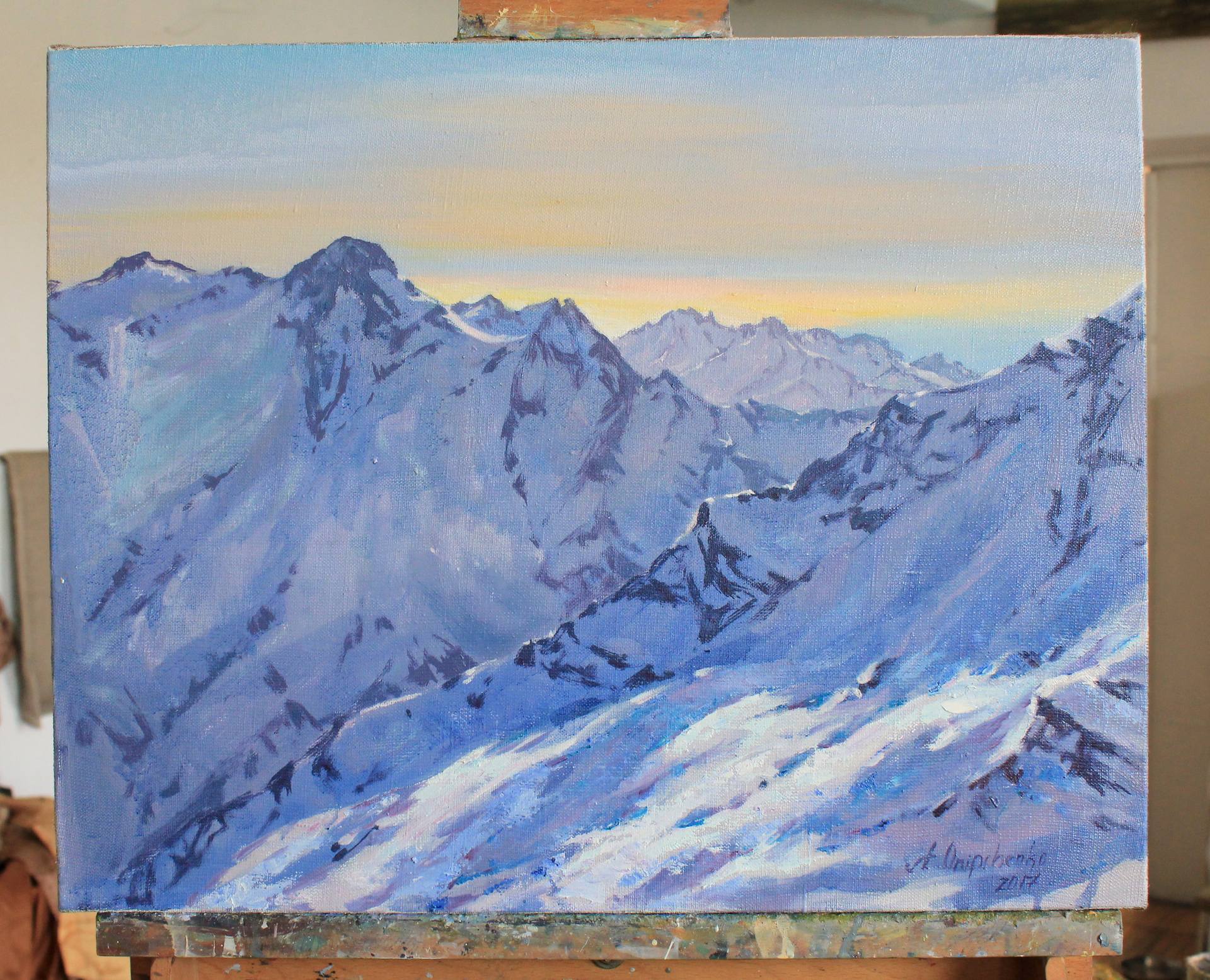 Sunset Mountains Landscape Painting Impressionism Original
