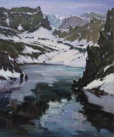 Mountain lake Original landscape oil painting thumb
