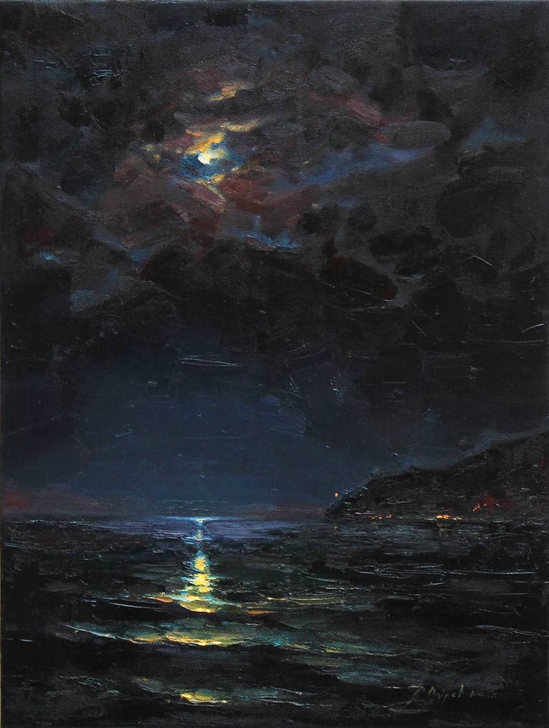 Full moon over the sea Original landscape oil painting Painting by ...